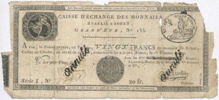 Franciaország / Rouen 1797-1803. 20Fr annulé (érvénytelen) felülbélyegzéssel T:IV France / Rouen 1797-1803. 20 Francs annulé (cancelled) C:G  Krause S245a