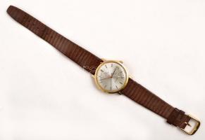 14 K arany Omega Geneve férfi mechanikus karóra, gyíkbőr szíjjal, jó, működő állapotban /14 C gold m...