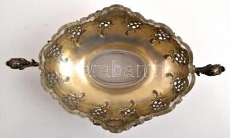1900 ezüst (Ag.) neobarokk jardiniere, áttört szélekkel, poncolt, cizellált, öntött fülekkel, jelzet...