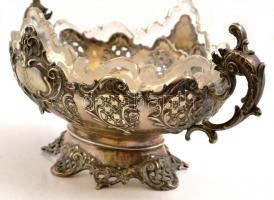 1900 ezüst (Ag.) neobarokk jardiniere, áttört szélekkel, poncolt, cizellált, öntött fülekkel, jelzet...