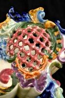 cca 1890 Fischer Ignácz Budapest talicska formájú virágtartó áttört széllel, kézzel festett, jelzett...