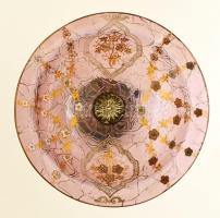 cca 1900 Wenzel Bachmann & Co alpakka aufsatz, jelzett, kézzel festett anyagában színezett üveg ...