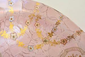 cca 1900 Wenzel Bachmann & Co alpakka aufsatz, jelzett, kézzel festett anyagában színezett üveg ...