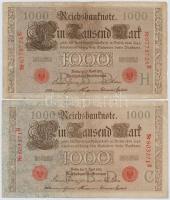 Német Birodalom 1910. 1000M (4x) hétjegyű sorszám, piros pecséttel T:III,III-
German Empire 1910. 1...