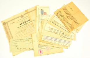 cca 1910-1940 vegyes okmány és nyomtatvány tétel: személyes iratok és számlák