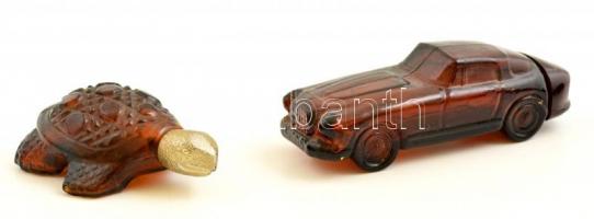 2 db különleges parfümös üveg: autó és teknős formájú 14 cm, 9 cm