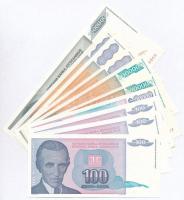 Jugoszlávia 1993. 50.000D + 1993. 5.000.000D (2x) + 1993. 10.000.000D + 1993. 50.000.000.000D (3x) + 1994. 100D (3x) T:I,I- Yugoslavia 1993. 50.000 Dinara + 1993. 5.000.000 Dinara (2x) + 1993. 10.000.000 Dinara + 1993. 50.000.000.000 Dinara (3x) + 1994. 100 Dinara (3x) C:UNC,AU