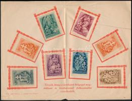 1942 Honvédkarácsony gyűjtőív a 8 klf segélybélyeggel + 50f hatostömb