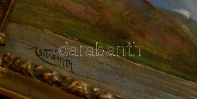 Istvánffy Gyula (1857-1943): Holdvilágos vízparton, vegyes technika, papír, jelzett, üvegezett, sérü...