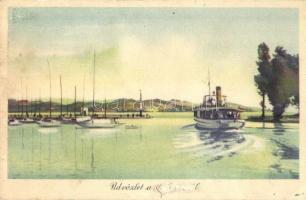 Balaton - 12 db régi és modern városképes lap a Balaton környékéről, vegyes minőség