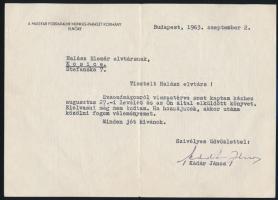 1963 Kádár János gépelt köszönőlevele, Kádár aláírásával, borítékban