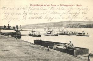Hidászgyakorlat a Dunán / Pionierübungen auf der Donau / Hungarian military, pontooners building a bridge