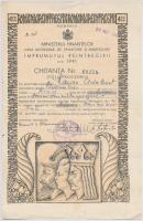 Románia 1941. A Pénzügyminisztérium 1941. évi 4 1/2%-os kölcsöne 2500L-ről, kitöltve és felülbélyegzéssel T:III Romania 1941. Ministry of Finance - 4 1/2% Loan of 1941 about 2500 Lei, filled and with overprints C:F