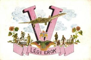 V. Légi erők / WWII Hungarian Air Forces art postcard, artist signed (Rb)