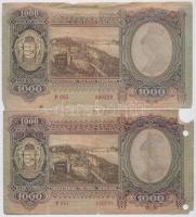1943. 1000P (2x) T:III-,IV szakadás, tűly., ly., anyaghiány