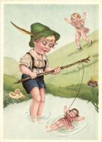 6 db régi gyerek motívumos képeslap, közte lithok / 6 pre-1945  child motive cards, among them litho...