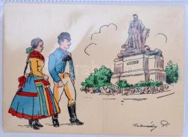 81 db régi magyar városképes lap és motívumlap vegyesen (művészlapok, virágok, folklór, stb.) albumb...