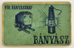 VIII. Bányásznap / Bányász fém cigarettásdoboz, Lágymányosi Dohánygyár, 11,5×7,5×1,5 cm