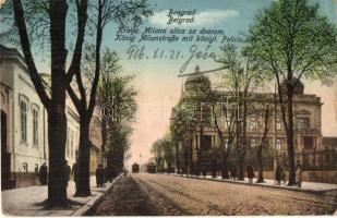 Belgrade, Beograd; Kralja Milana ulica sa dvorom / König Milanstrasse mit köngil. Palais / street view with palace (EK)