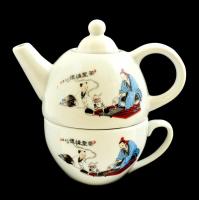 Kínai teás mini szett, jelzett, matricás, hibátlan, m:12 cm