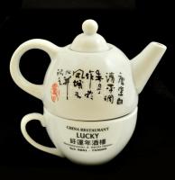 Kínai teás mini szett, jelzett, matricás, hibátlan, m:12 cm