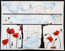 Kun Sarolta (1990-): Belváros. Akvarell-tus, papír, jelzett, 35x45 cm