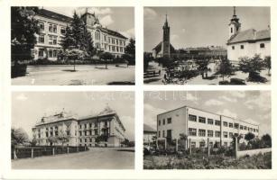 Rimaszombat, Rimavská Sobota; Főgimnázium, Horthy Miklós tér, Vármegyeház, Mezőgazdasági iskola / grammar school, square, county hall, agricultural school