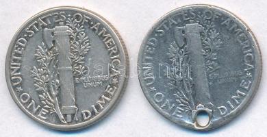 Amerikai Egyesült Államok 1944. Dime Ag (2x) T:2-3 egyiken ly.
USA 1944. Dime Ag (2x) C:XF-F one wi...