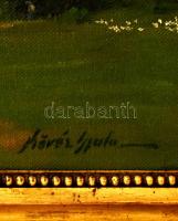 Kövér Gyula (1883-1972): Kilátás a kisvárosra. Olaj, vászon, jelzett, keretben, 40×50 cm