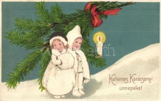 Kellemes karácsonyi ünnepeket / Christmas greeting litho art postcard (fa)