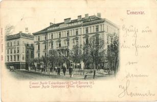 1898 Temesvár, Timisoara; Agrár takarékpénztár, Jenő herceg tér / savings bankj, square (Rb)