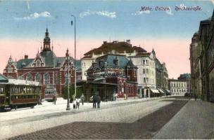 Ostrava, Mährisch Ostrau; Reichstrasse / street view with trams, Cacao Suchard advertisement (tear)