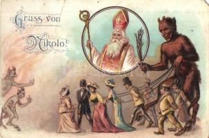 Mikulás és Krampusz / Gruss von Nikolo! / Saint Nicholas and Krampus. litho (EM)