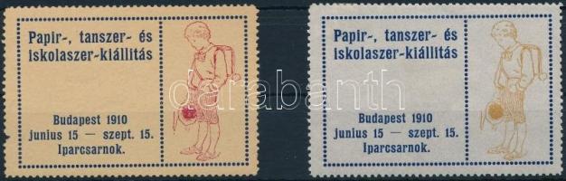 1910 Papíros, Tanszer és Iskolaszer Kiállítás, Budapest 2 db klf reklám levélzáró