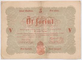1848. 5Ft Kossuth bankó vörösesbarna nyomat T:III kis szakadás, fo. Adamo G109
