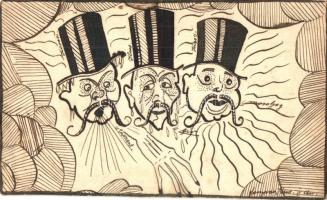 Three gentlemen. Custom made Hand-drawn art postcard