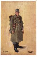 K.u.K. Sappeurtruppe. Sappeurfeldwebel in Marschadjustierung / K.u.K. military art postcard, soldier s: A. D. Goltz (EM)