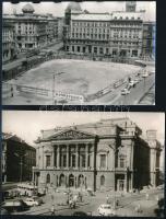 cca 1963 és 1965 Budapest, Nemzeti Színház (fotólap) és a bontás utáni hűlt helye a Blaha Lujza téren (fotó), 9x13 és 9x14 cm