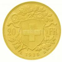 Svájc 1935L-B 20Fr Au "Helvetia" Bern (6,45g/0.900) T:1- Switzerland 1935L-B 20 Francs Au ...