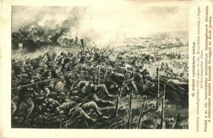 43. számú csataképes kártya. Jaroslau visszafoglalása 1915-ben a Jupajovka magaslatnál; A Hadsegélyező Hivatal kiadása / WWI K.u.K. military art postcard