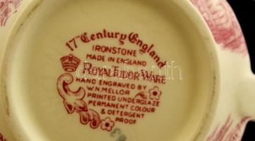 Ironstone angol porcelán reggeliző készlet, összesen 8 db, matricás, jelzett, hibátlan