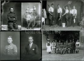 cca 1930 Katonák az egri Foto-GRÁF műteremben, 9 db vintage negatívról készült mai nagyítás, 13x18 c...