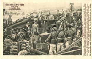 Kriegsbildkarte Nr. 7. Karl Franz Josef, Erzherzog Friedrich, Conrad v. Hötzendorf bei Grodek / WWI K.u.K. military art postcard. Charles IV, Archduke Friedrich, Duke of Teschen and Franz Conrad von Hötzendorf in an automobile (Rb)