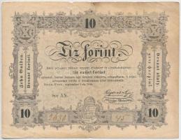 1848. 10Ft Kossuth bankó T:III,III- szakadás Adamo G111