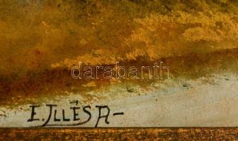 Illés jelzéssel: Faluhatár. Tempera, karton, keretben 20×32 cm