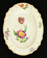 Virágmintás fajansz tál, kézzel festett, jelzett, hibátlan, 31x24 cm