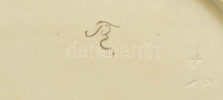 Virágmintás fajansz tál, kézzel festett, jelzett, hibátlan, 31x24 cm