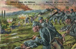 Harcok az olaszok ellen, visszavert olasz támadás Isonzónál / WWI K.u.k. military art postcard against the Italians (Rb)