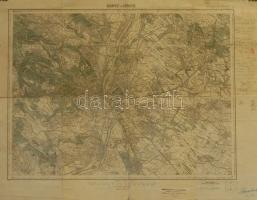 1916 Budapest és környéke katonai térképe 60x50 cm (rossz állapotban)