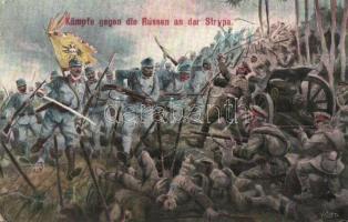 Kämpfe gegen die Russen an der Strypa / WWI K.u.k military art postcard against the Russians, L&P 1870. s: V. Cutta